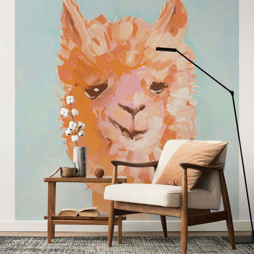 Fototapet med djurmotiv - Orange alpacka - Zwara