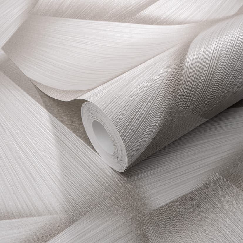 Non-woven tapet med geometriska former och metallic-effekt i cremefärgad kulör