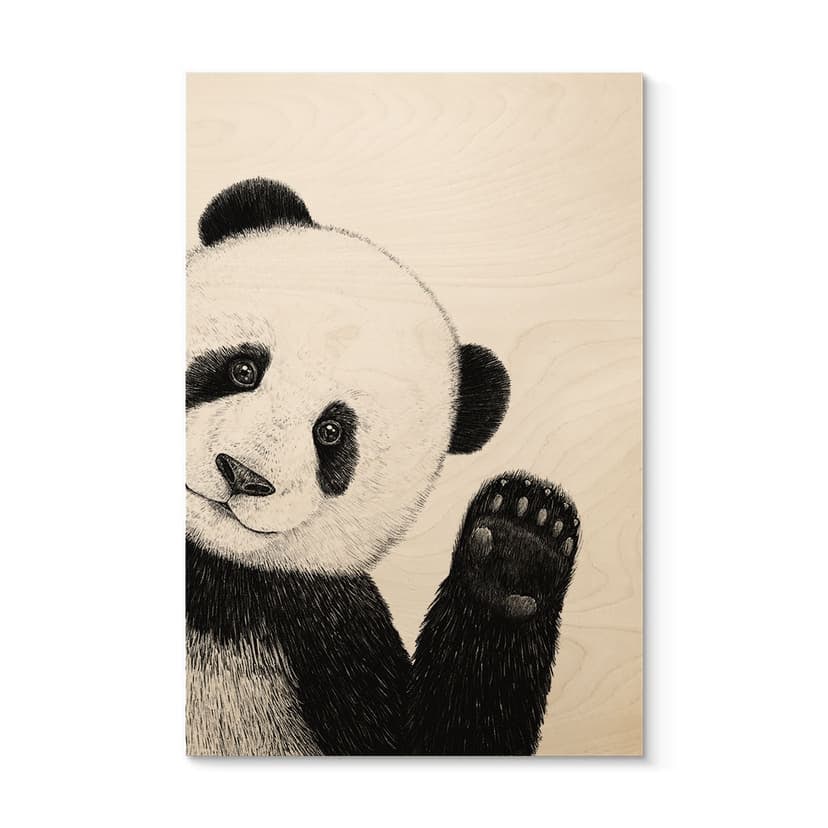 Träposter Vinkande Panda - Korenkova