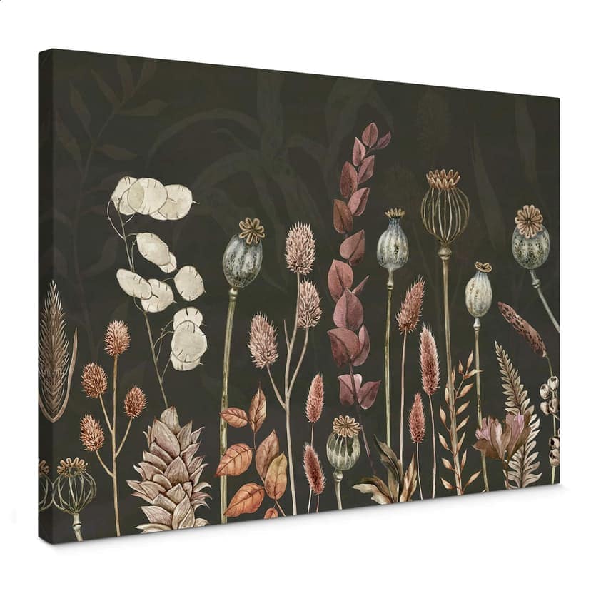 Canvastavla Sir Edward - torkade blommor oliv