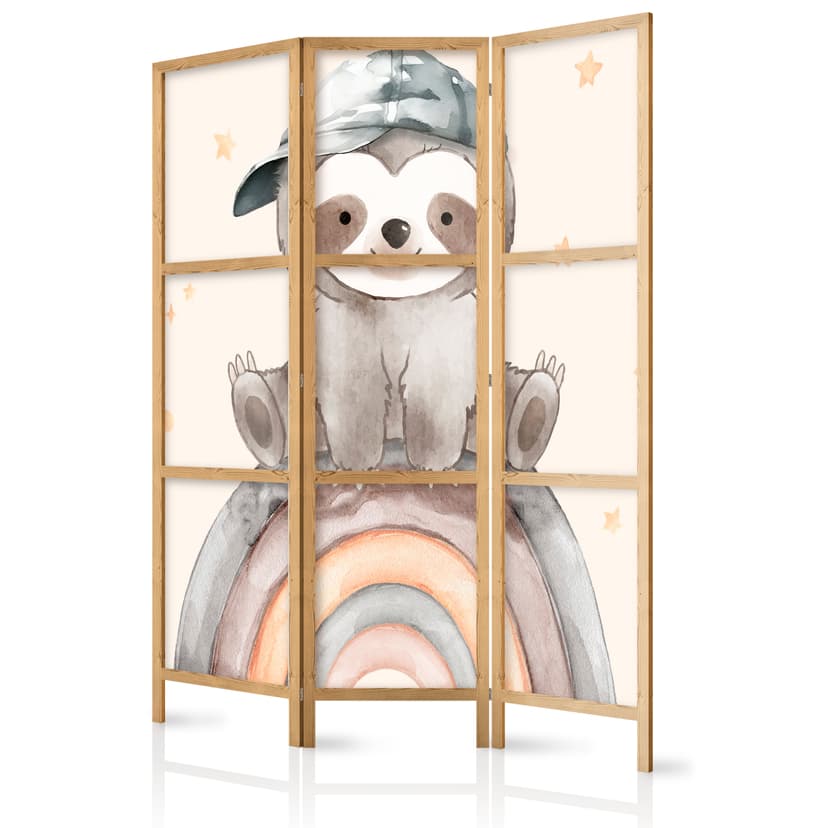 Japanischer Paravent Raumteiler - Happy Sloth, 3-teilig