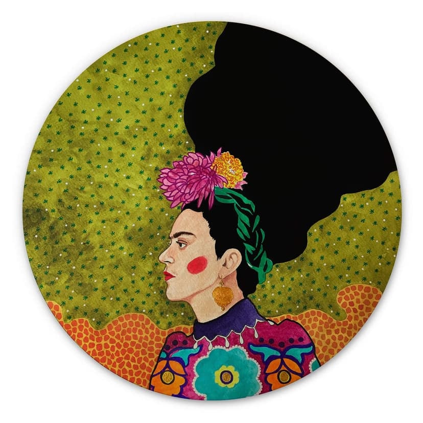 Hülya Trätavla - Frida i porträtt - Rund