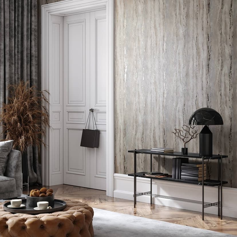 Non-woven tapet med glansig, grov struktur beige, grå putslook
