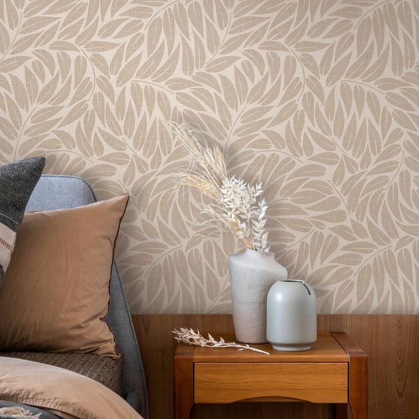Icke-vävd tapet blad blommig natur matt i beige brun