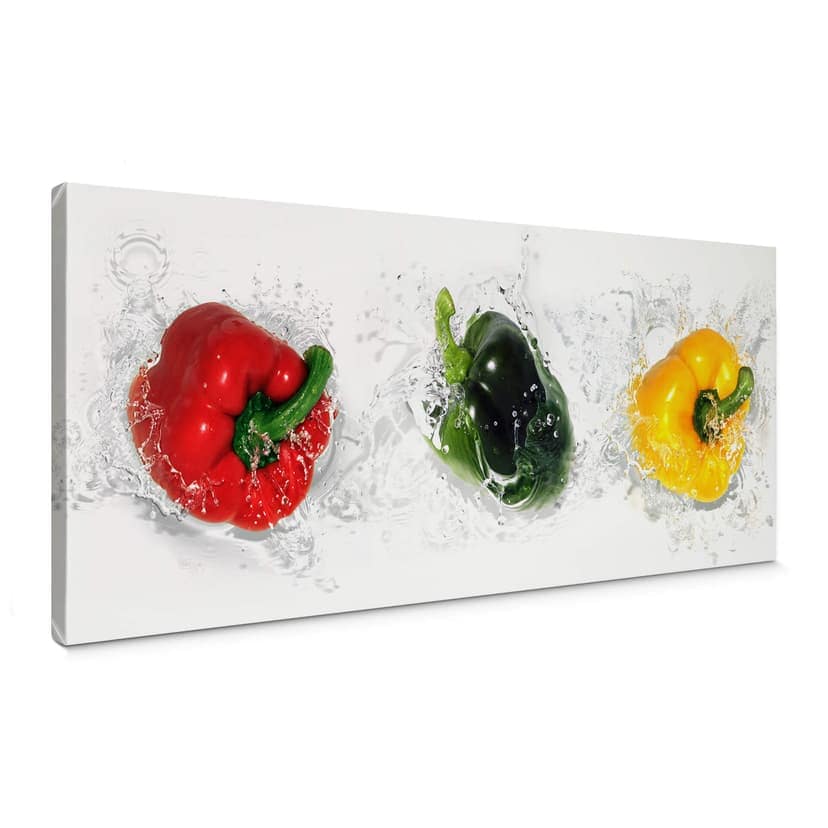 Canvastavla Splashing Paprika - Panorama