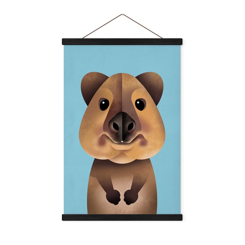 Textil poster för barnrum Quokka - Panorama - Brun