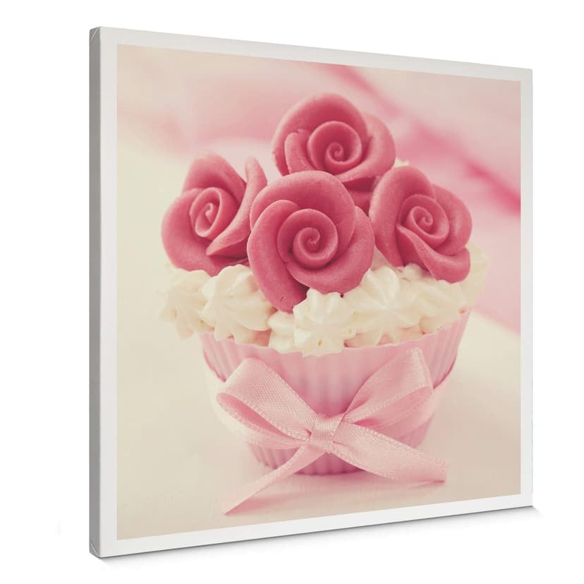 Canvastavla Rosor på cupcake - fyrkantig