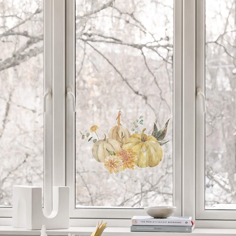 Pumpa trio fönsterbild i höstträdgården