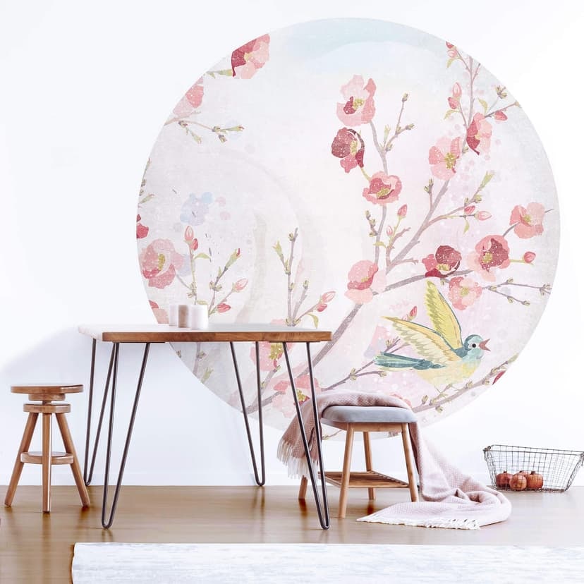 Fototapet med vårblomning - rund - non-woven tapet/självhäftande non-woven tapet
