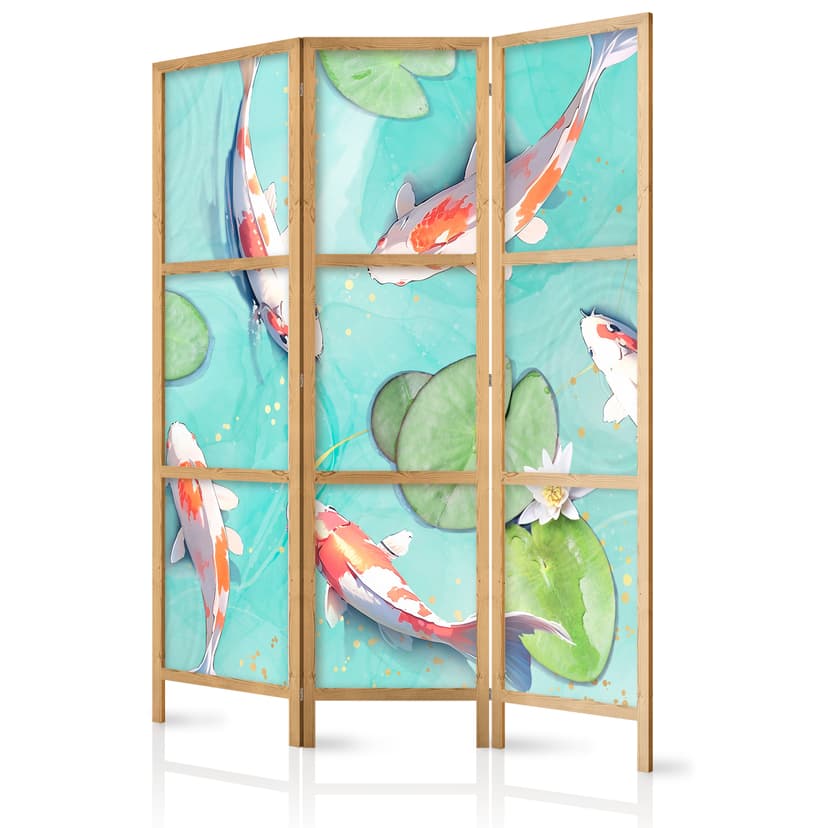Japanischer Paravent Raumteiler - Spectacular Fish in Crystal Clear Water, 3-teilig