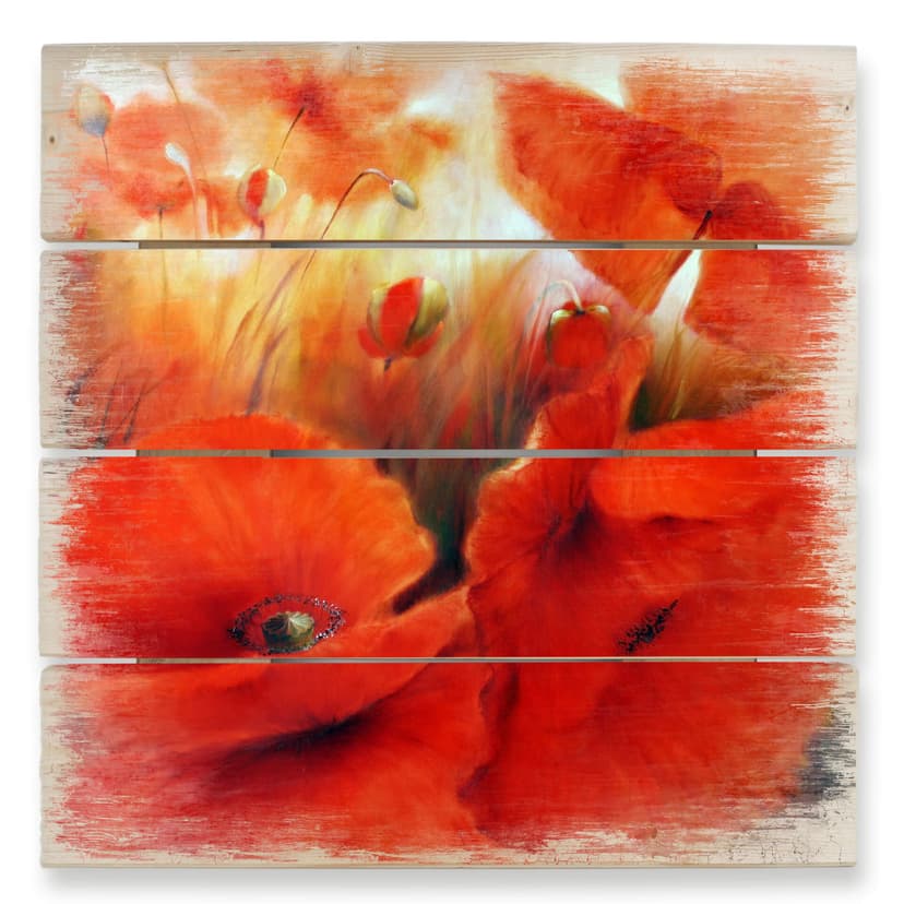 Schmucker Trätavla - Röd vallmo - 40x41,5 cm