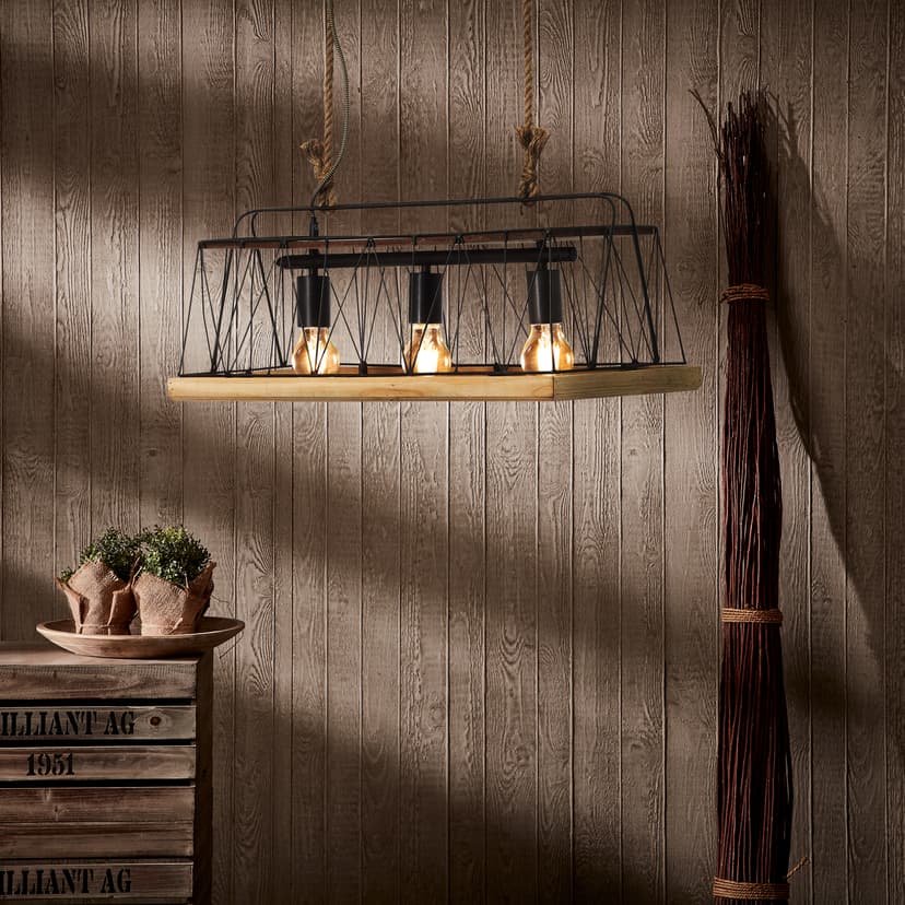 Pendelleuchte Lorenz Braun, 40W, 110 x 59 cm, Holz Pendelleuchte