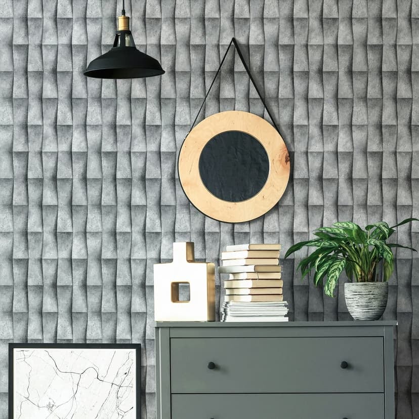 Non-woven tapet i grå gipslook illusion 3D-look ränder modern industriell look