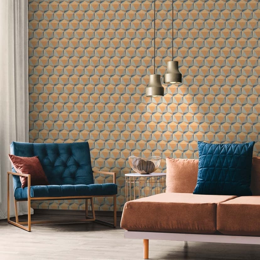 3D tapet fransk design gulblå - vardagsrum non-woven tapet