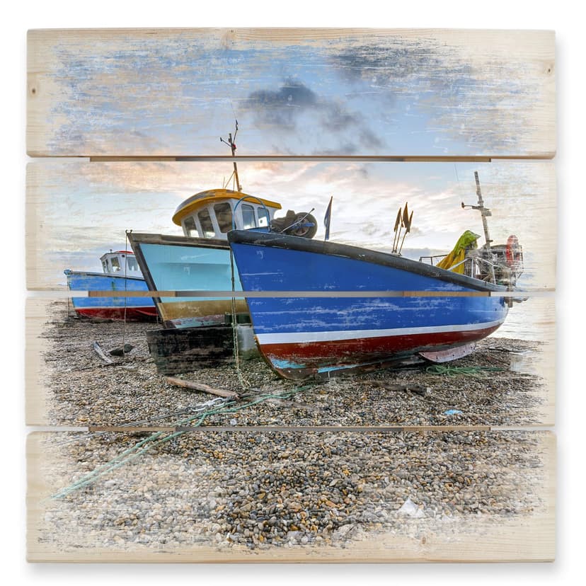 Trätavla fiskebåtar - 40x41,5 cm