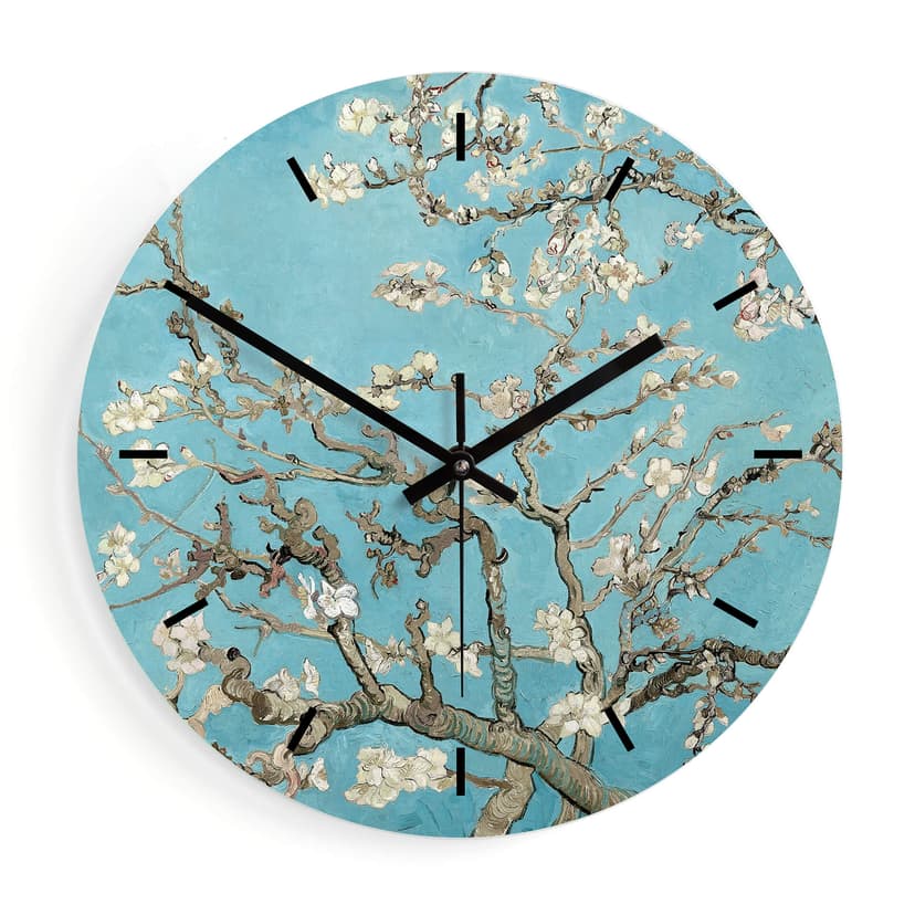 Väggklocka i glas - van Gogh - Mandelblomma Ø30 cm
