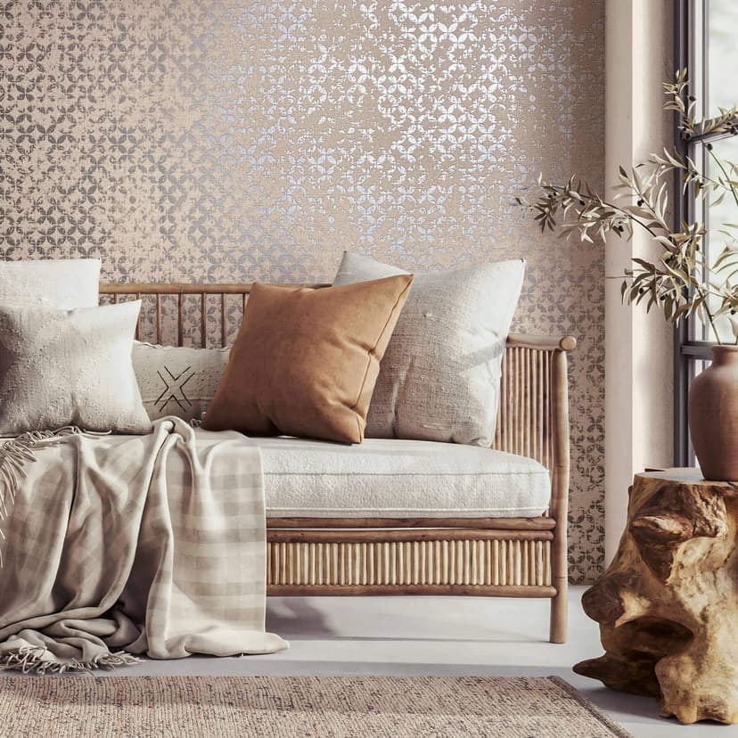 Non-woven tapet med stjärnor i ornamental stil beige grafisk