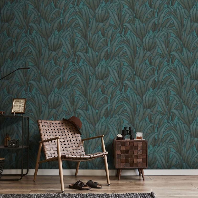 Tapet med vinstockar, tapet med blad Fashion for Walls 4 av Guido Maria Kretschmer turkos