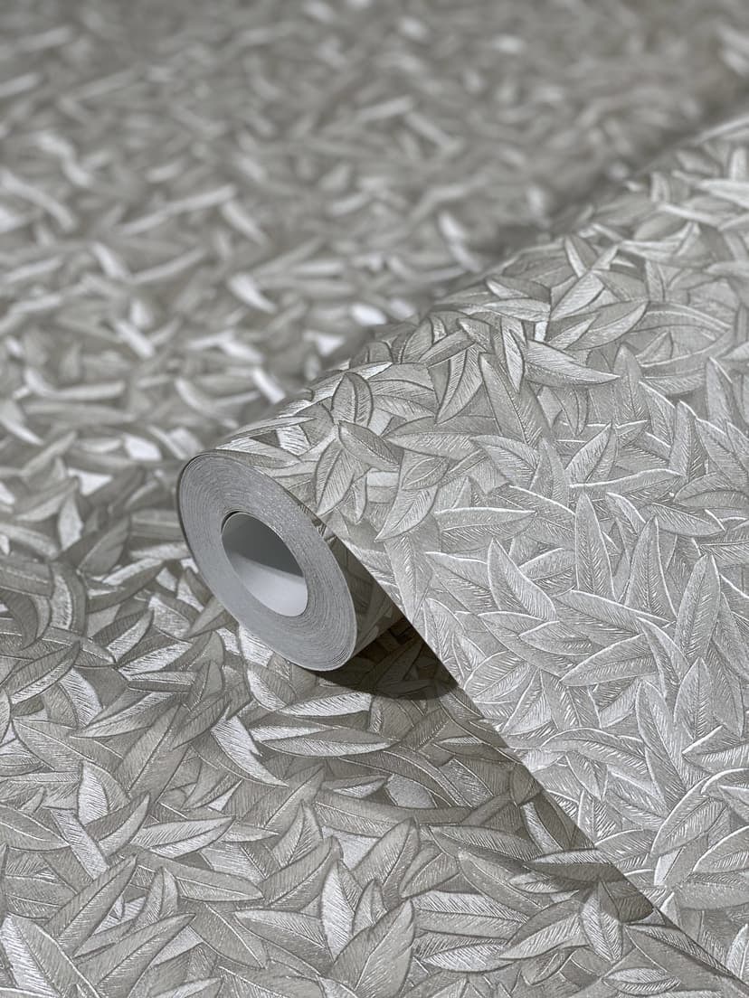 Icke-vävd tapet 3D-look, bladmotiv blommig klassisk i grädde