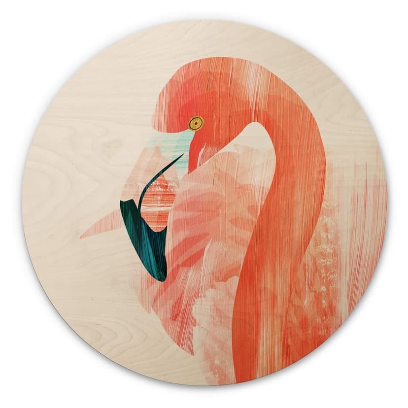 Goed Blauw Trätavla - Rosa flamingo - Rund