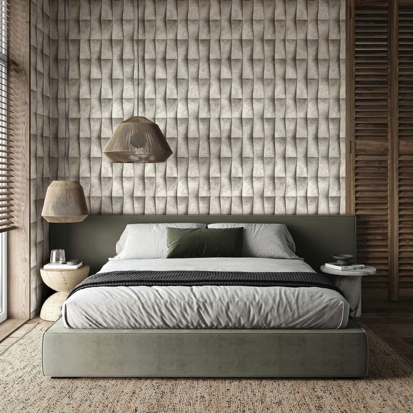Non-woven tapet i beige, grå gipslook illusion 3D-look ränder modern industriell look