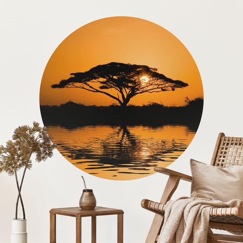Wallsticker Afrika | Landskap vid solnedgång - Rund
