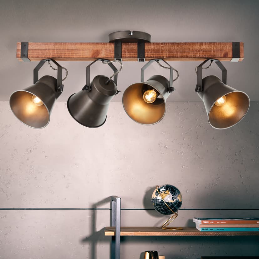 Spotbalken Eva 3 Metallic, 10W, 33 x 78 cm, Holz Innenleuchte