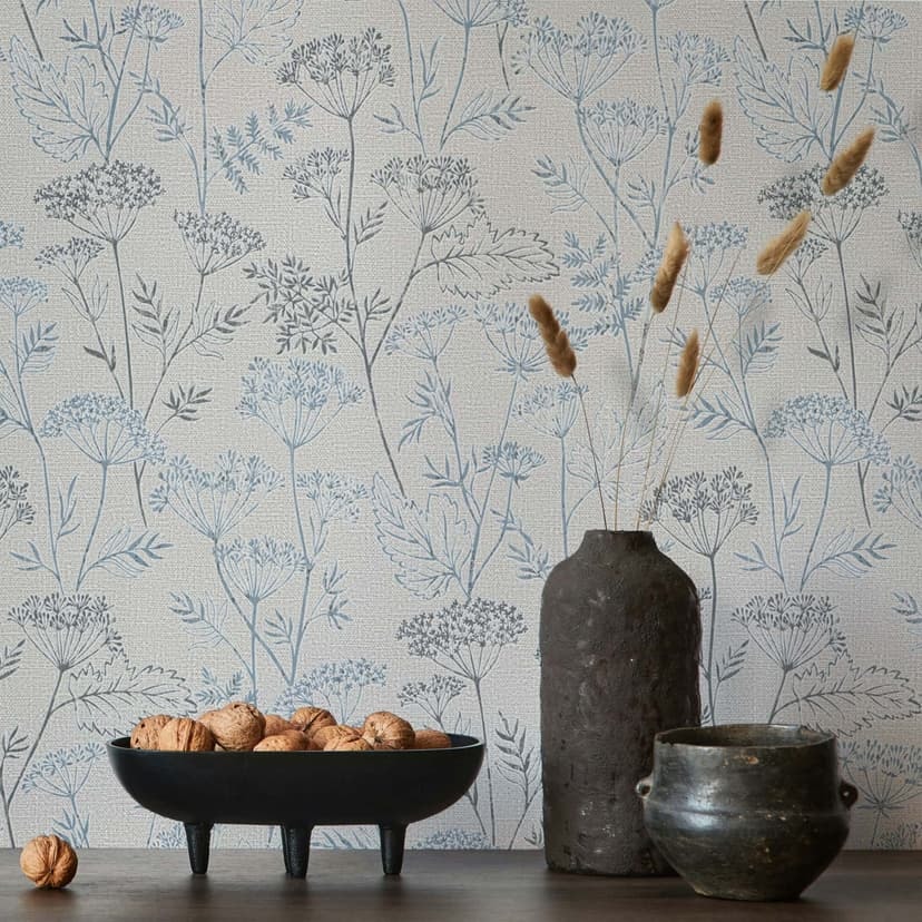 Icke-vävd tapet blommor, blad blommig natur i grått