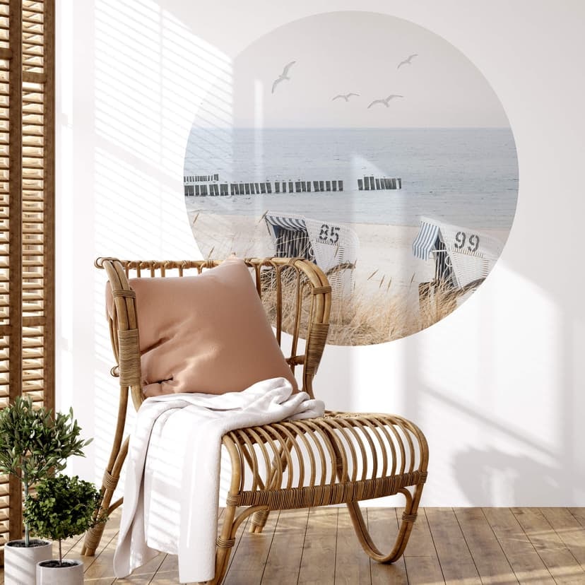 Wallsticker strand med havsutsikt - rund