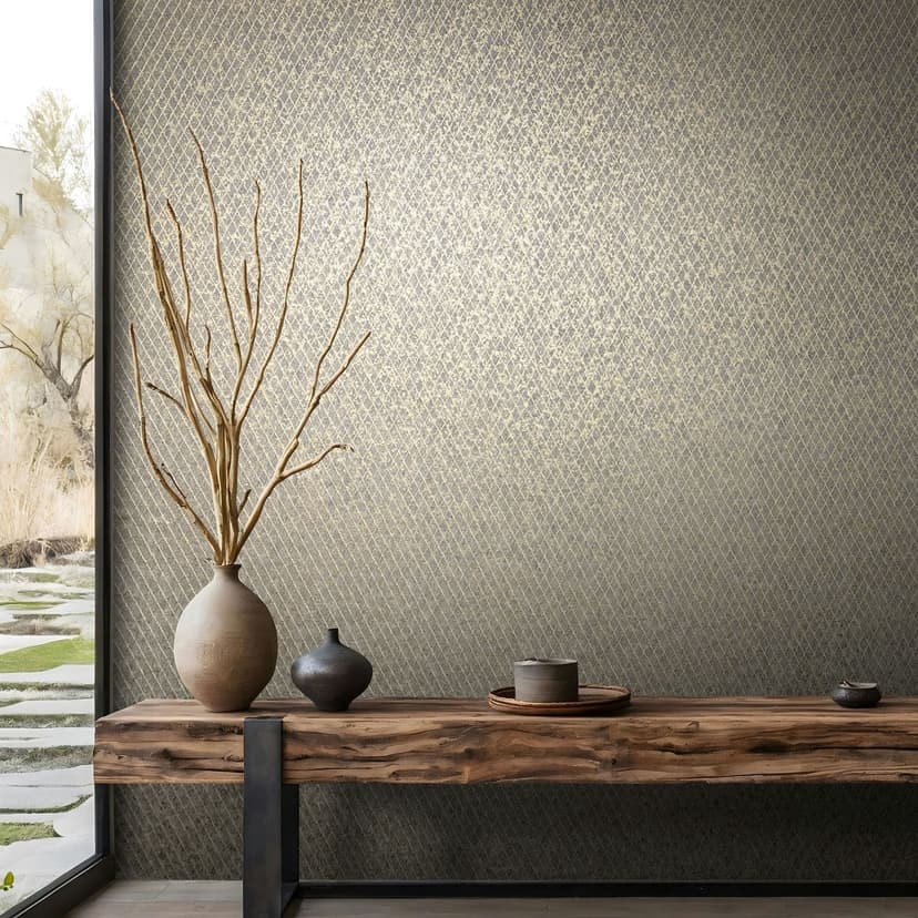 Non-woven tapet i svart, guld diamantmönster grafiskt geometriskt