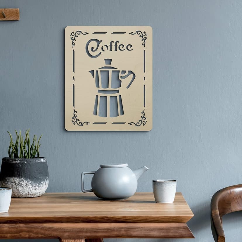 Träskylt Kaffe - Espressokanna - Väggdekorationer i trä poppel