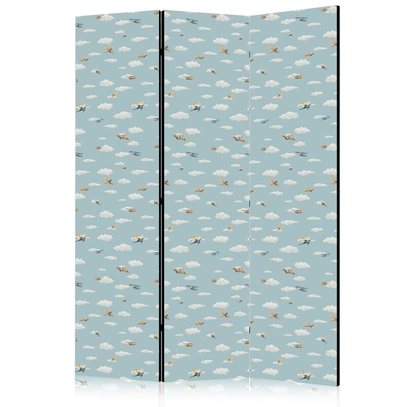 Paravent, Raumteiler freistehend, Trennwand - Illustration - Yellow-Blue Airplanes Against a Blue S