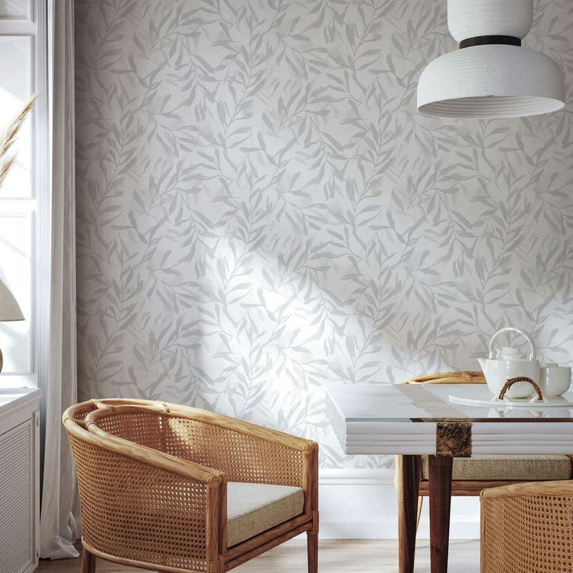 Non-woven tapet i vitt grått blad blad look vintage blommig natur