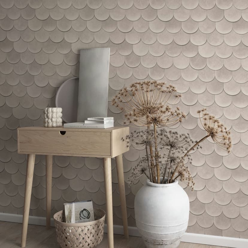 Non-woven tapet i grått 3D-look skalor vintage used look geometrisk