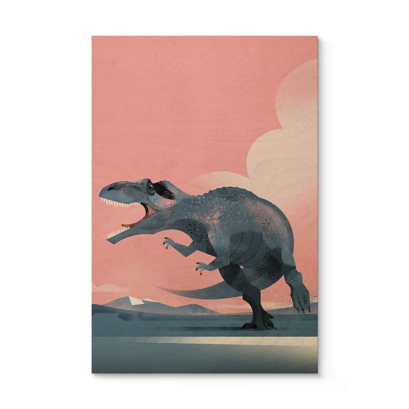 Träposter för barnrummet - Dinosaurie Giganotosaurus - Brun