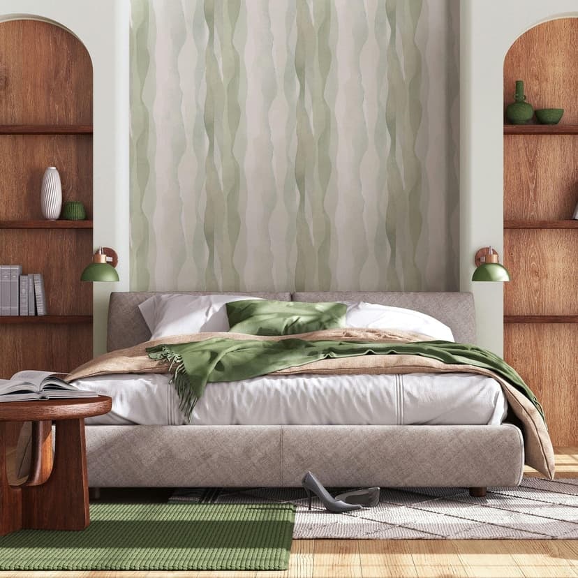 Non-woven tapet i grön abstrakt randig look grafisk modern