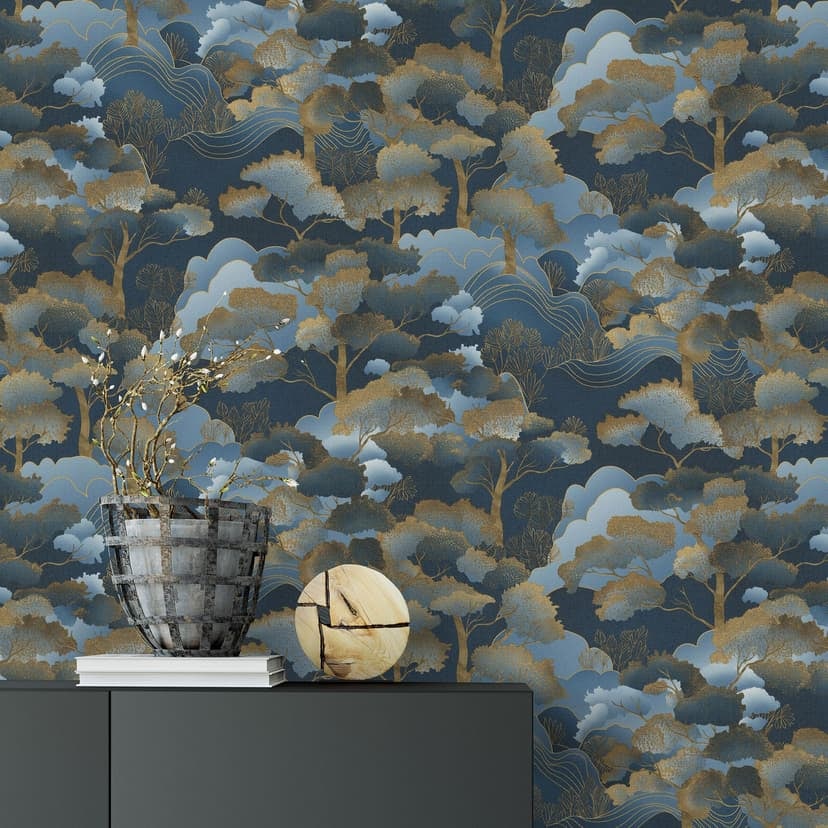 Non-woven tapet GOLDEN GROVE Elle Decoration 4, blå
