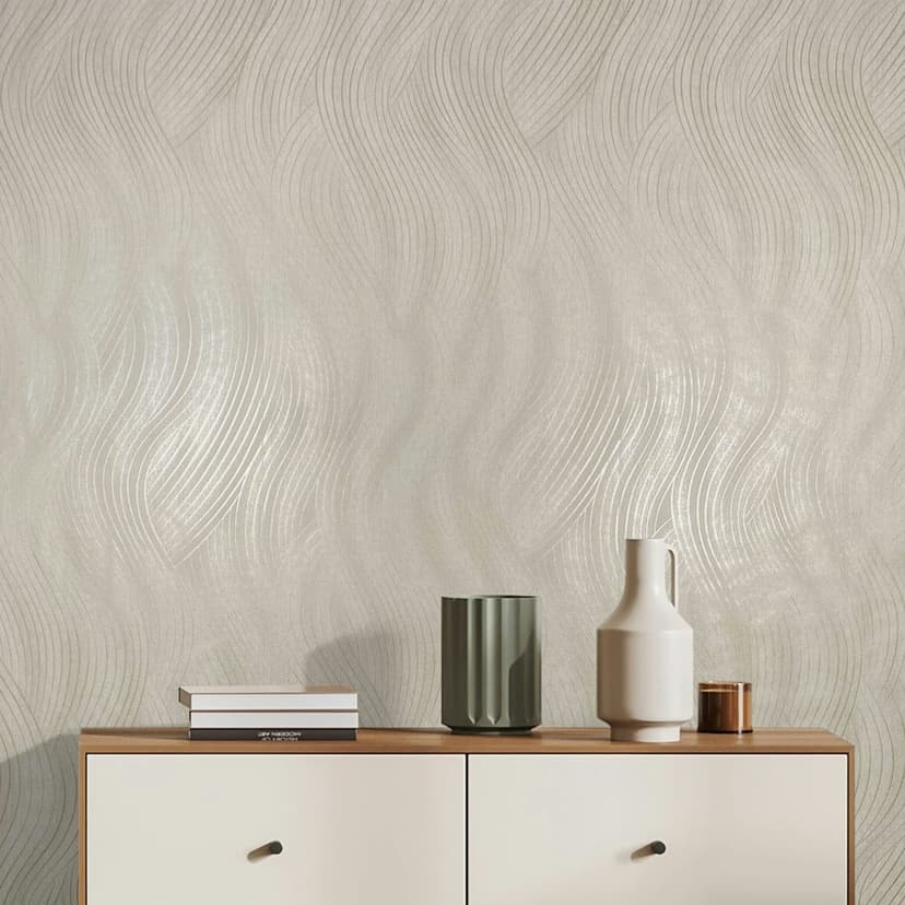 Non-woven tapet i beige, grå vågliknande textur grafisk modern