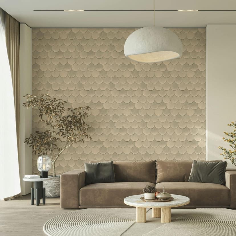 Non-woven tapet i beige brun 3D-look skalor vintage begagnad look geometrisk