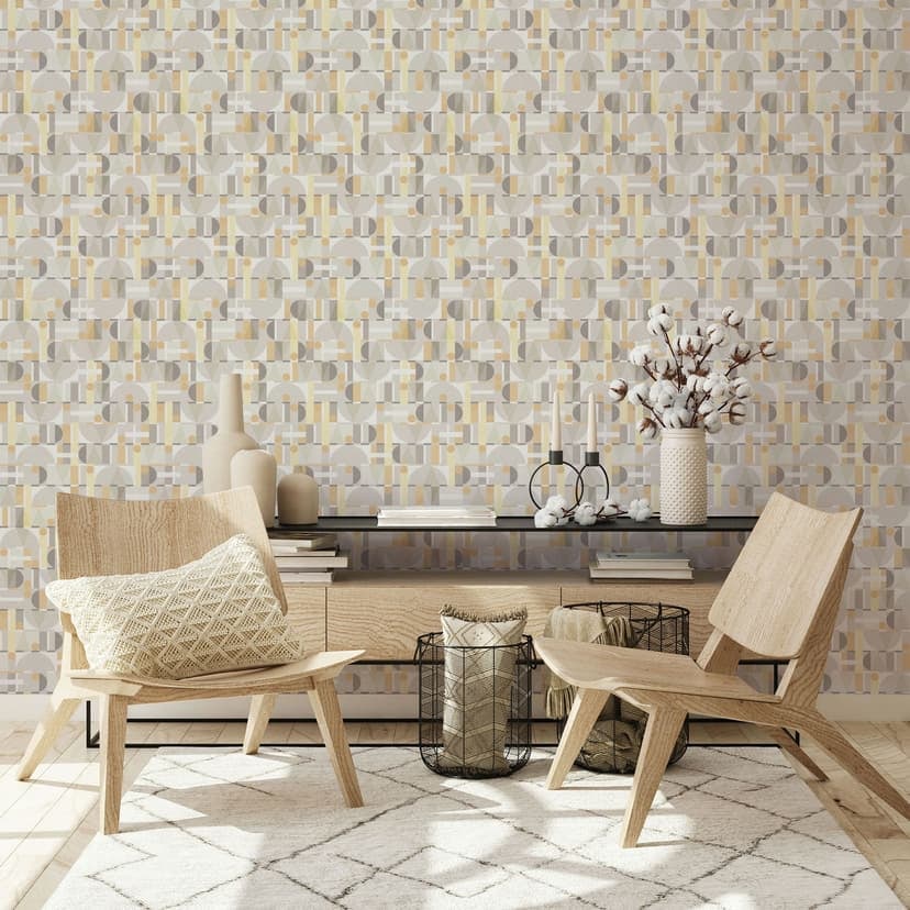Non-woven tapet i grått vitt gult moderna former grafiska geometriska