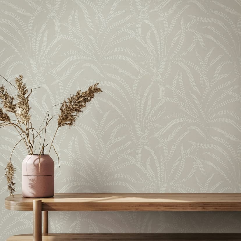 Icke-vävd tapet blad, rankor blommig natur i grå beige