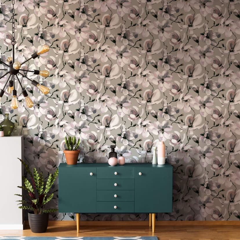 Mustertapete, Florale Vliestapete Flora grau, beige