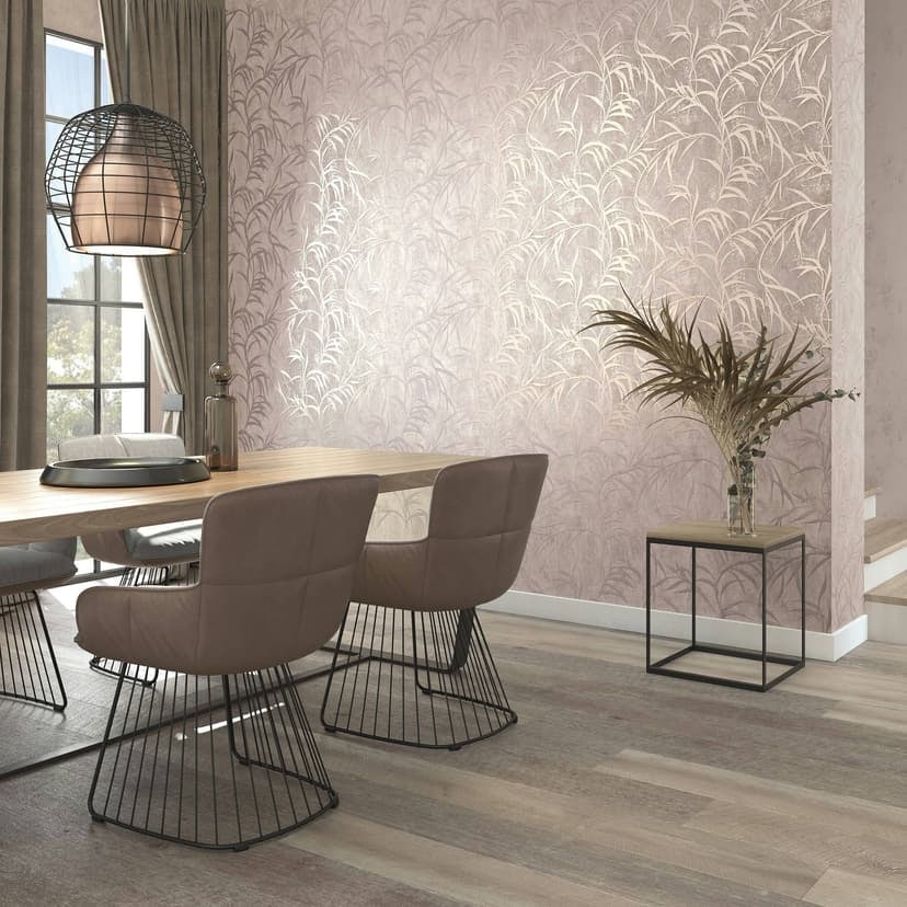 Non-woven tapet med blad i betonglook brunblommig