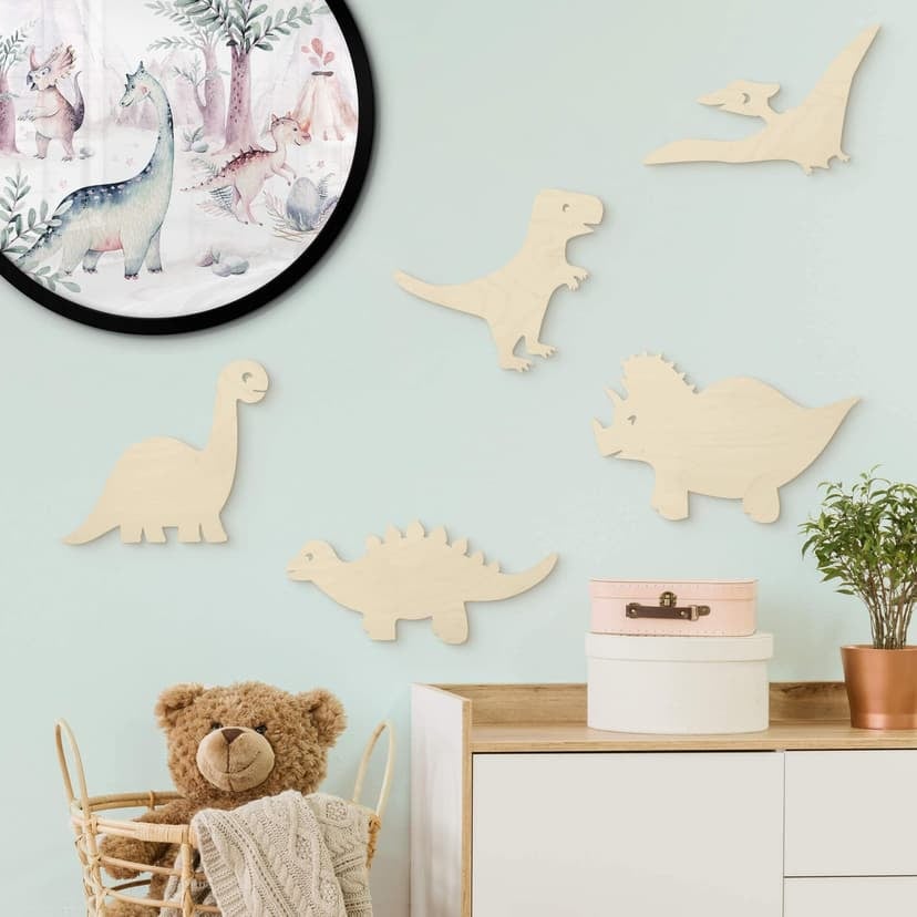 Väggdekorationer i trä av poppel - dinosaurieset (5 delar)
