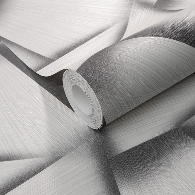 Non-woven tapet med geometriska former och metallic-effekt i grått
