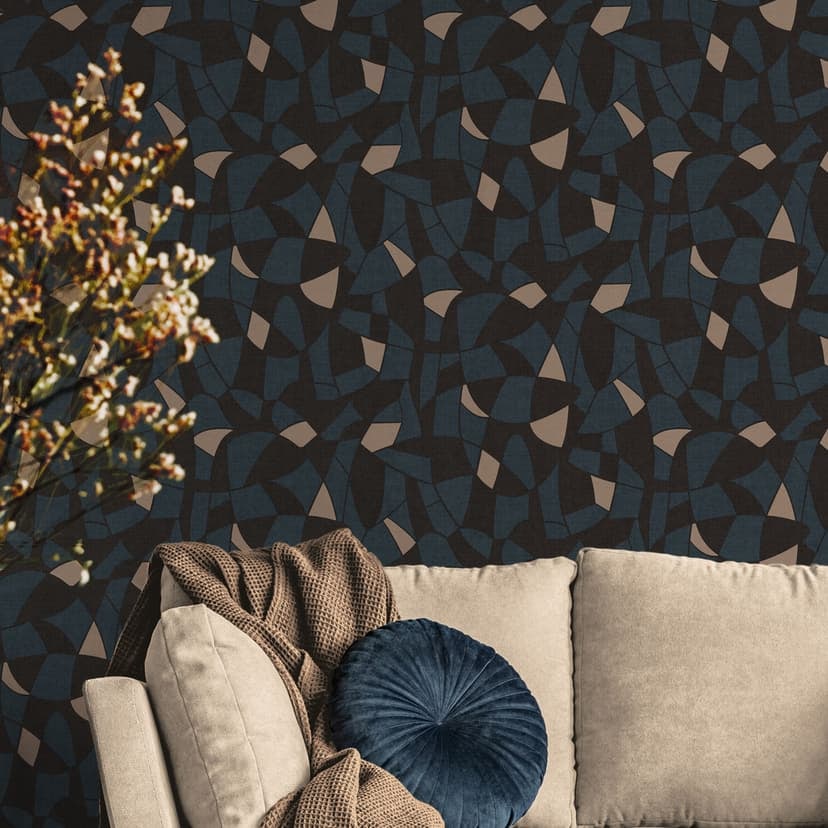 Design tapet blå svart beige vintage - kök non-woven tapet