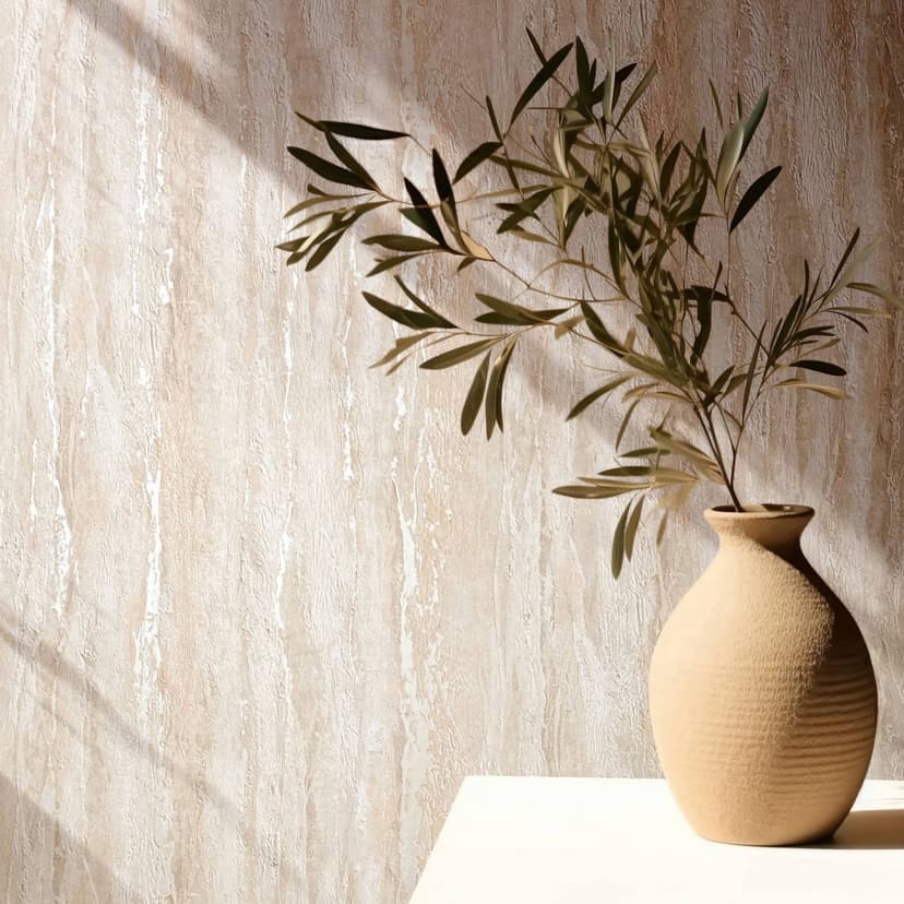 Non-woven tapet med glansig, grov struktur i beige gipsutseende