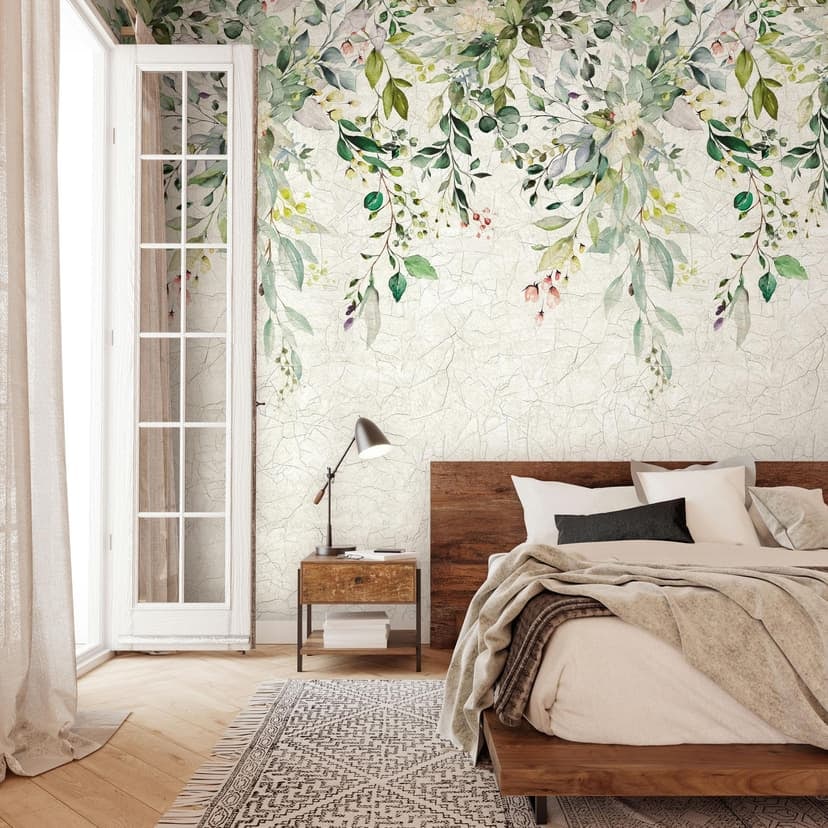 Blommig tapet blommor, blad blommig Icke-vävd tapet natur matt i beige 2,70 x 1,59 m