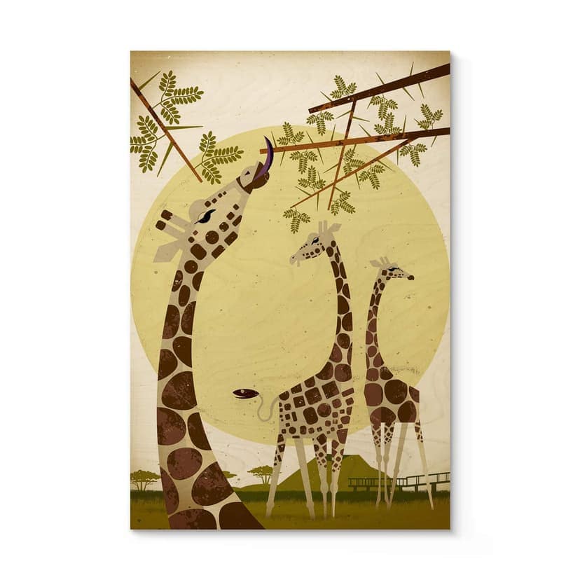 Träposter i brunt trä - Giraffer