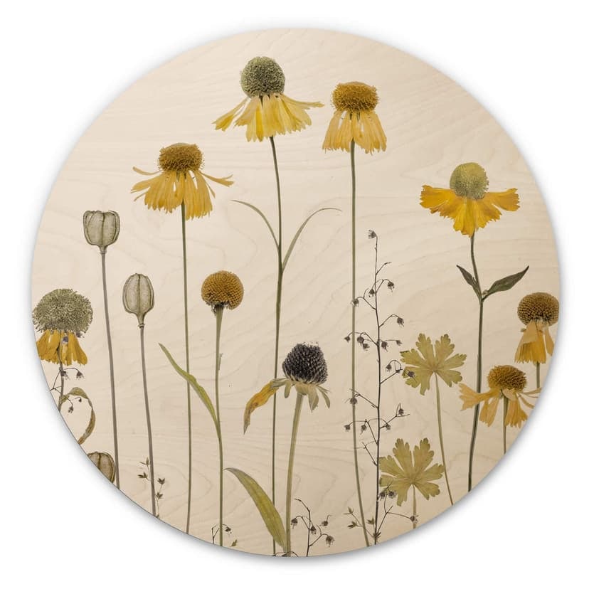 Blommor Trätavla Solros - Rund - Disher